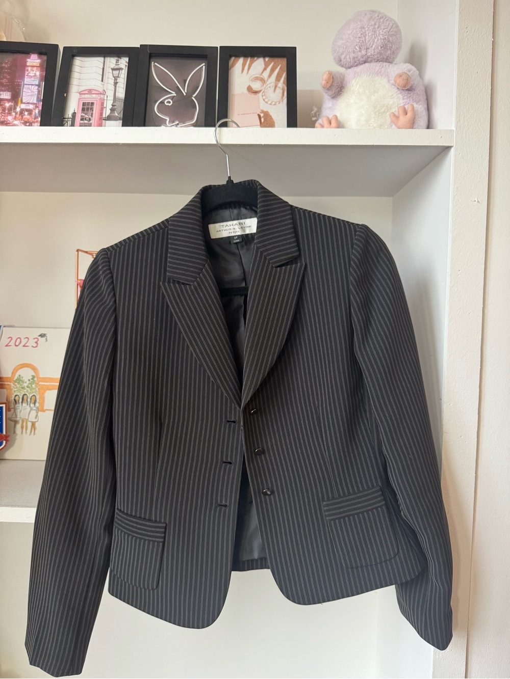 Tahari Black Pinstripe Professional Blazer